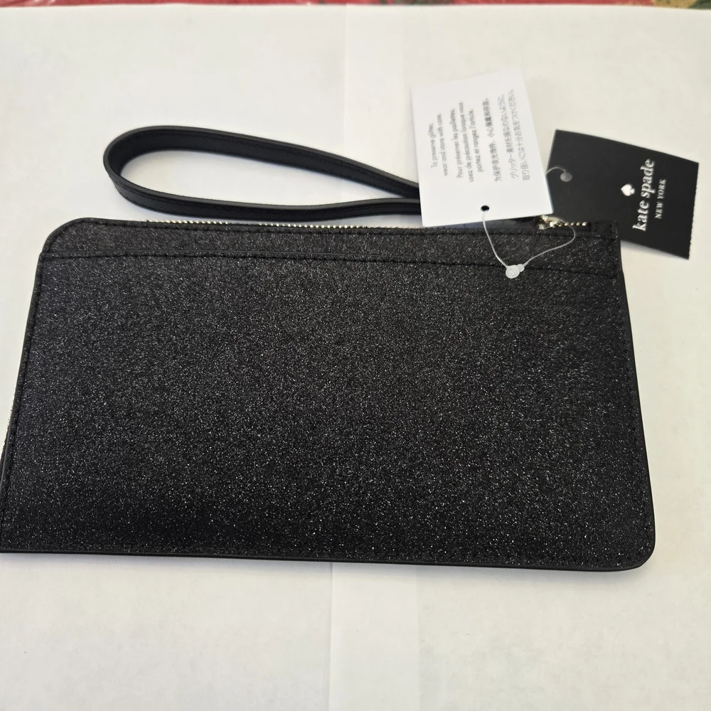kate spade Glitter Medium L-zip Wristlet Black